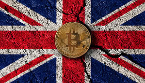 Britische Flagge mit Bitcoin Logo