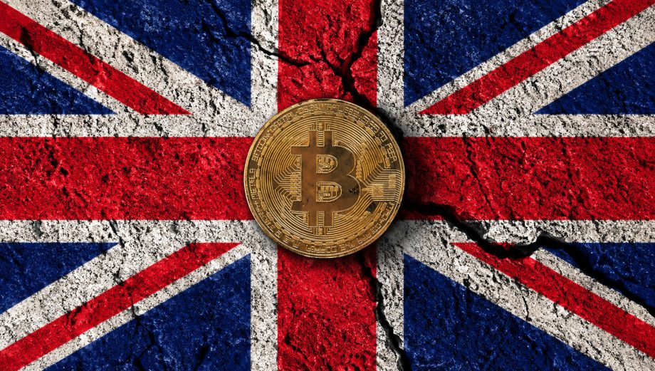 Britische Flagge mit Bitcoin Logo