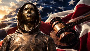 Satoshi Nakamoto vor US-Flagge