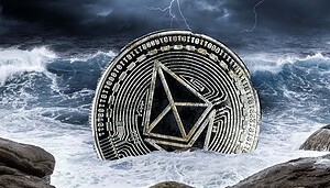 Eine Ethereum-Münze schwimmt in stürmischer See