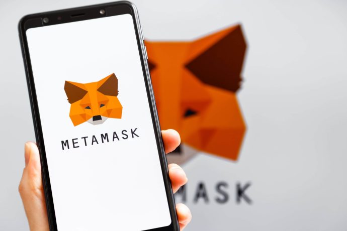 Das Bild zeigt ein Smartphone mit Metamask.