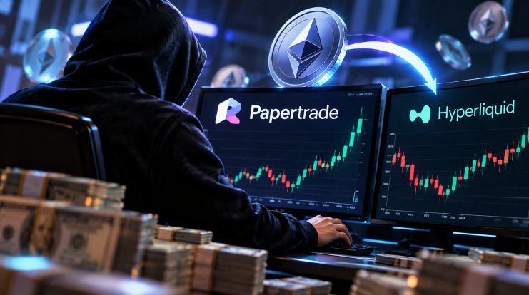 Ein Mann mit schwarzem Kapuzen-Pullover vor zwei Tradingbildschirmen