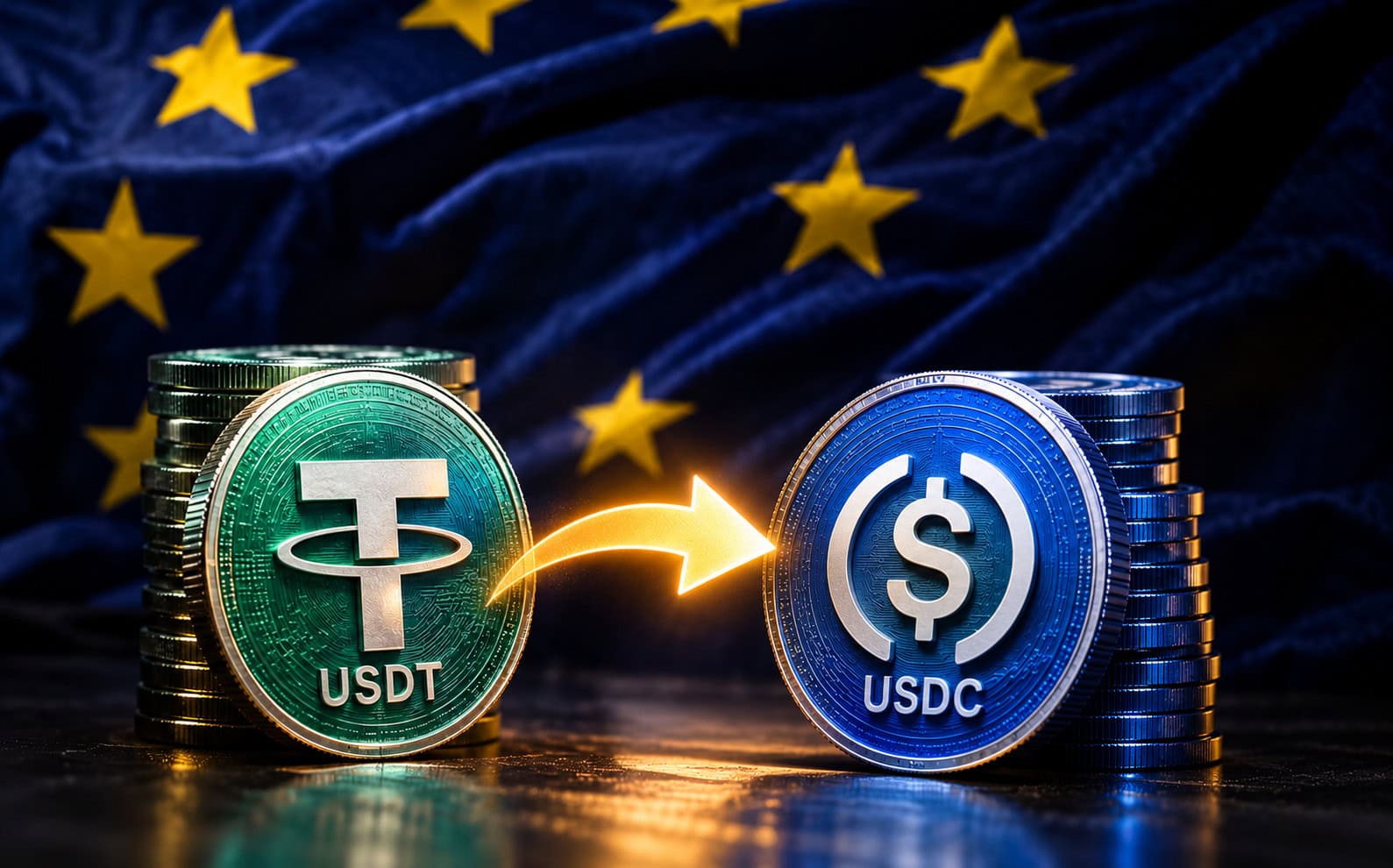 USDT zu USDC unter EU-Flagge