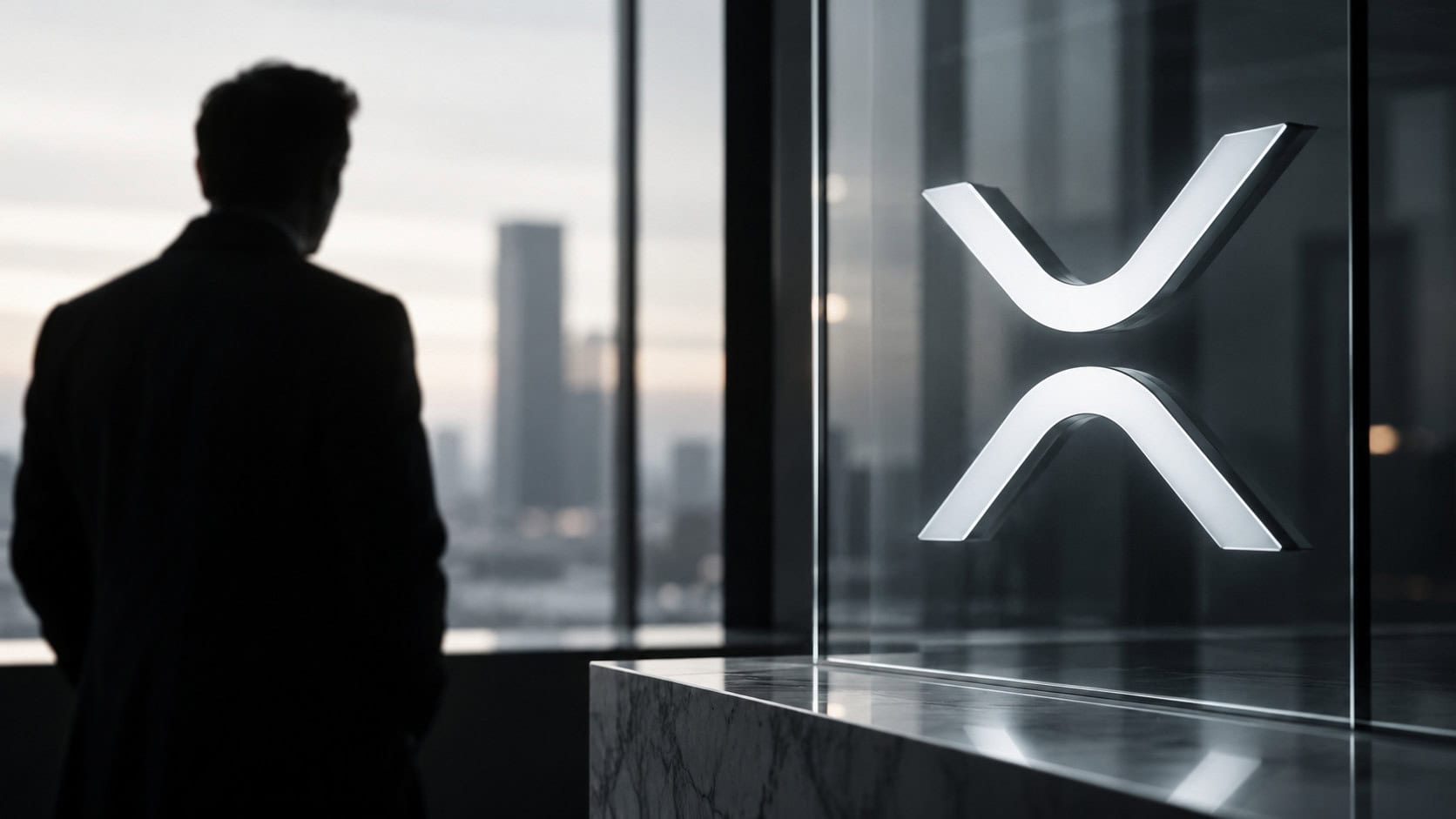 Ein mysteriöser Mann vor einem XRP-Logo
