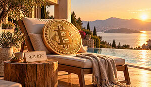 Bitcoin-Münze in der Strandliege