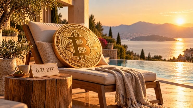 Bitcoin-Münze in der Strandliege