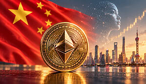 Ethereum-Münze vor China-Fahne