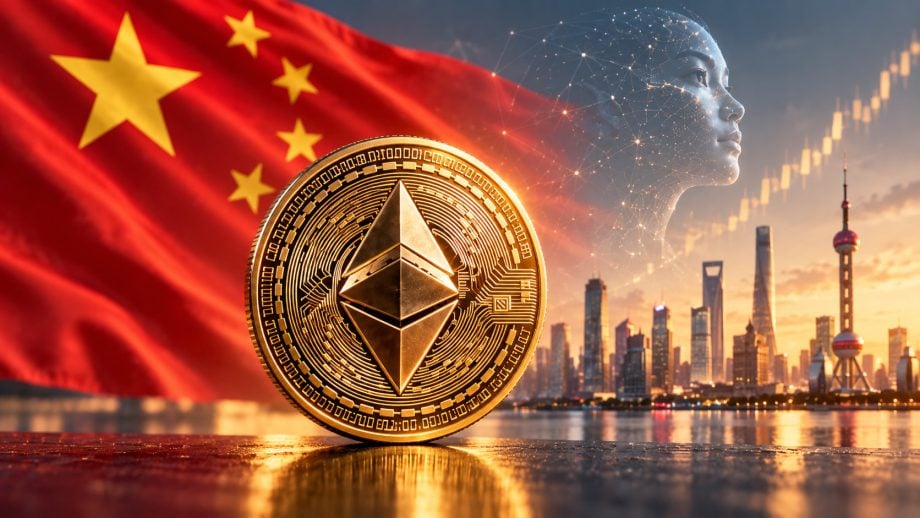Ethereum-Münze vor China-Fahne