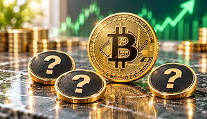 Bitcoin und drei weitere, mysteriöse Krypto-Münzen mit Fragezeichen