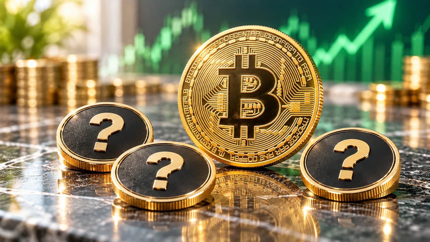Bitcoin und drei weitere, mysteriöse Krypto-Münzen mit Fragezeichen