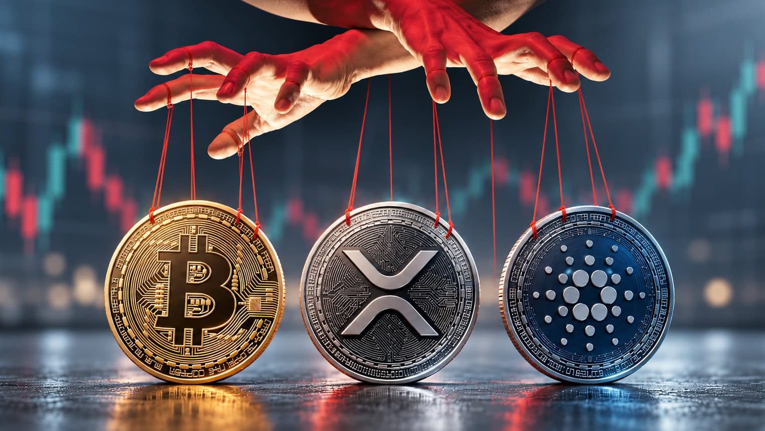 Bitcoin-, XRP-, und ADA-Münze