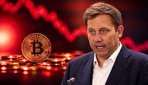 Eine Bitcoin-Münze und Lars Klingbeil
