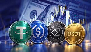 Vier Stablecoin-Münzen